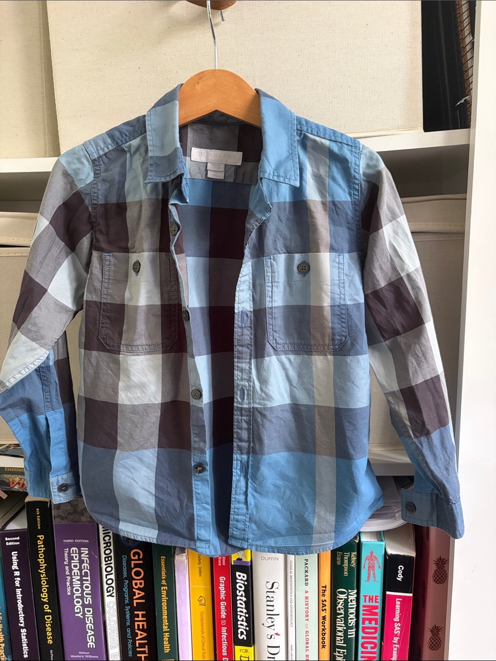 Blue Burberry Children Plaid Button-Up Shirt size 5Y